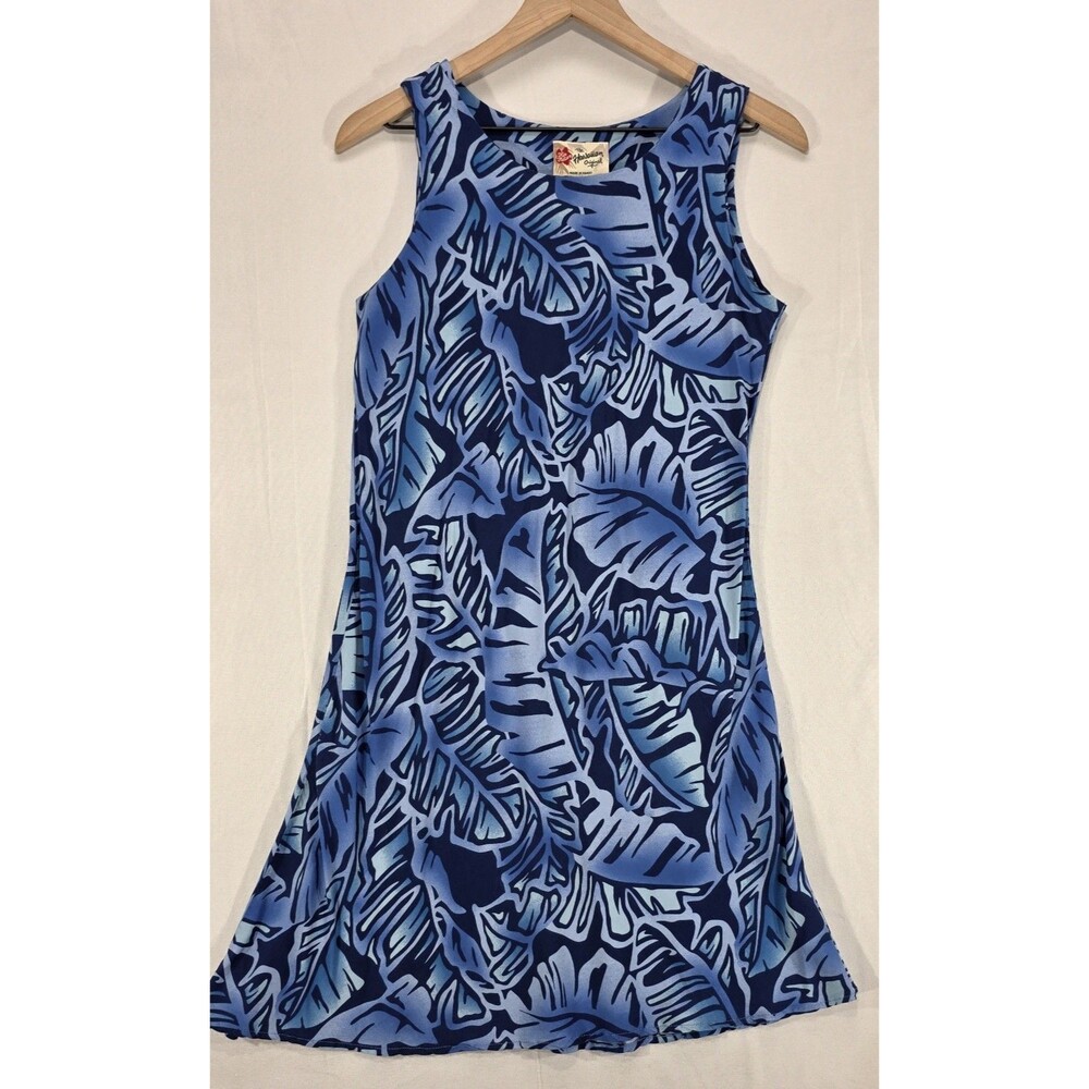 Vtg Hilo Hattie Hawaiian Dress S Mini Tank Blue Tropical Resort Hawaii USA 90s